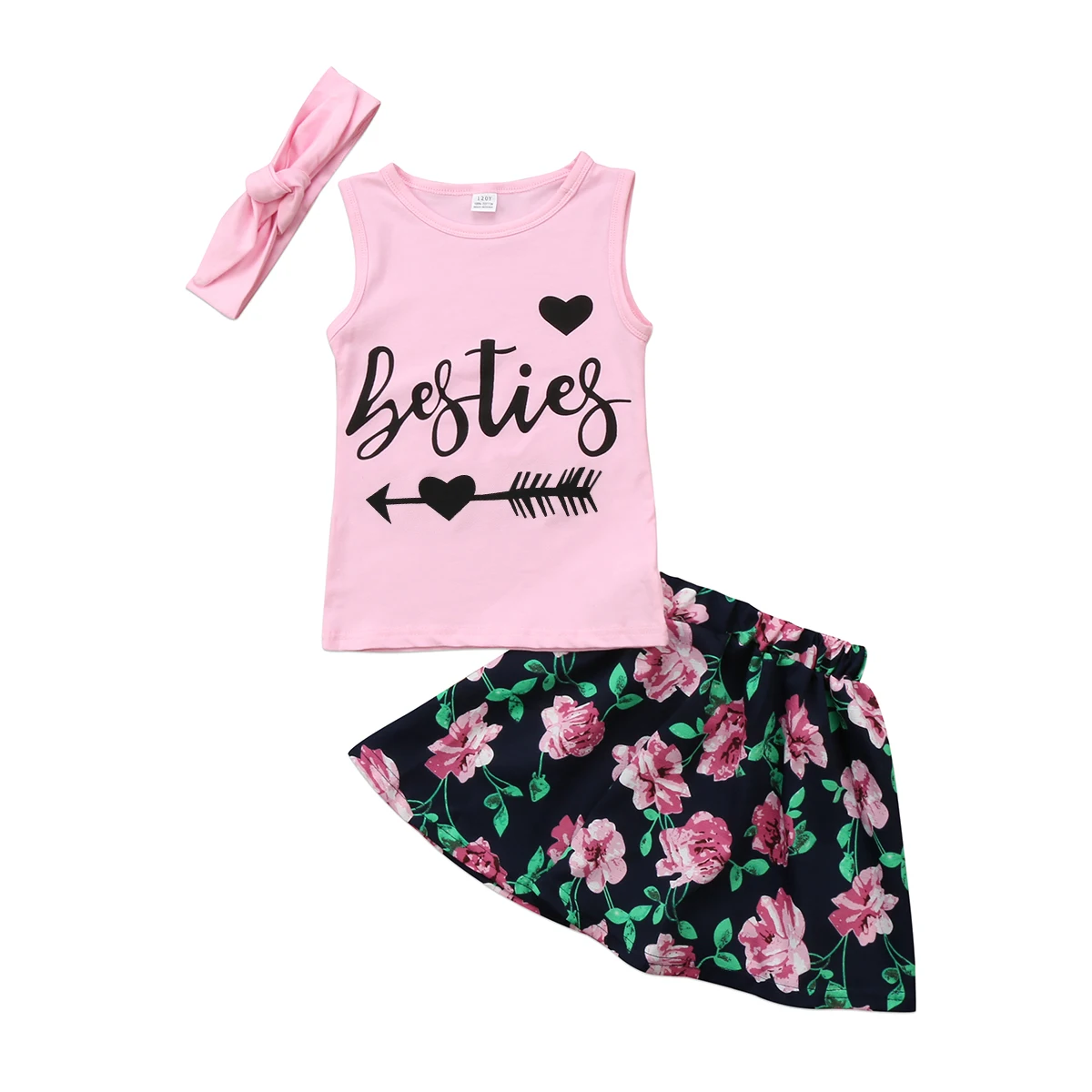 2 шт. Детская футболка с цветочным принтом и юбка|Комплекты одежды для девочек| |