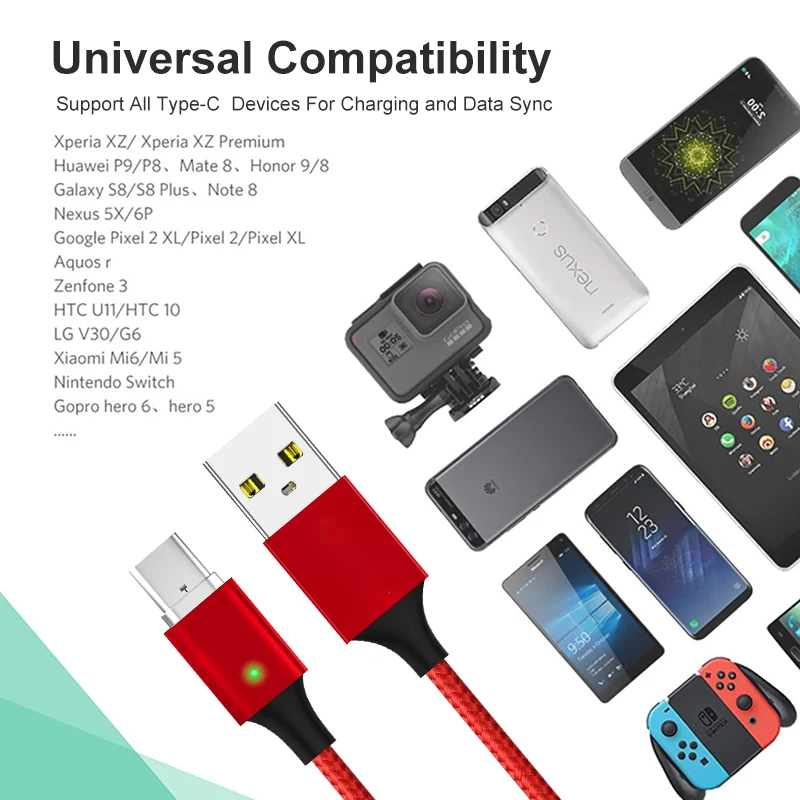ELFMIC USB Type C кабель для Samsung Galaxy S10 9 передачи данных быстрой зарядки Huawei Mate 20 Pro