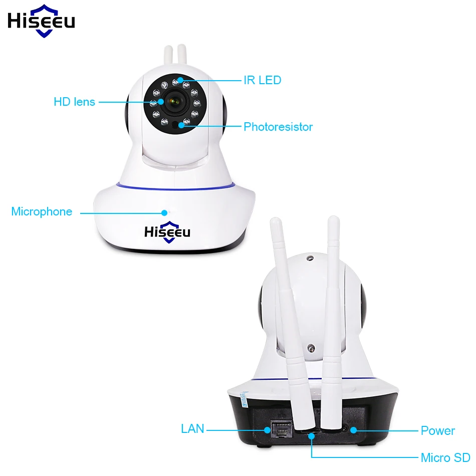 Hiseeu 720P Беспроводная ip-камера Wifi камера ночного видения IP Сетевая камера сигнализация CCTV Домашняя безопасность Wi-Fi P2P 1MP