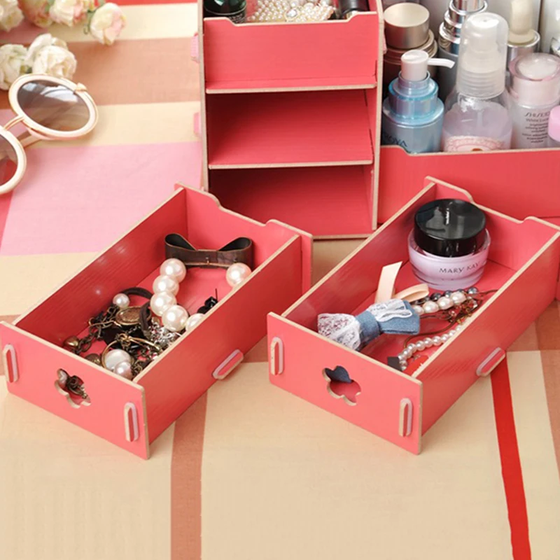 Деревянный DIY органайзер для макияжа коробка Ногтей польские серьги держатель