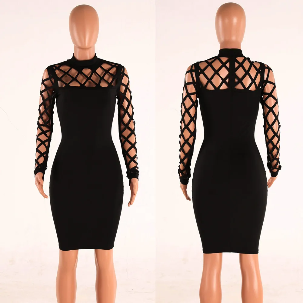 FREE OSTRICH Womens Choker High Neck Dress Caged Club Long Sleeve Ladies Stylish Bandage Slim Fit Simplicity Wears | Женская одежда