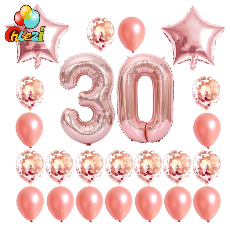 

24pcs/set 16 21 30 40 50 60th Happy Birthday Rose Gold Star Confetti 40inch Number Foil Balloon Birthday Party Decor Supplies