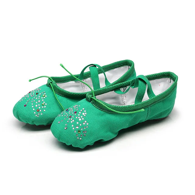 

Canvas Flats Mulheres with Rhinstones Pointe Dance Shoes Ladies Professional Fitness Gymnastics Slippers Canvas Ballet