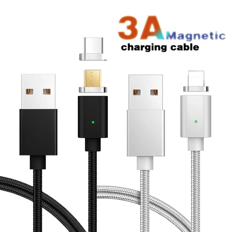 5А магнитное зарядное устройство USB кабель для зарядки данных для IPhone Micro usb type C мобильный телефон Быстрая зарядка магнит Зарядное устройство USB кабель 3 штекера