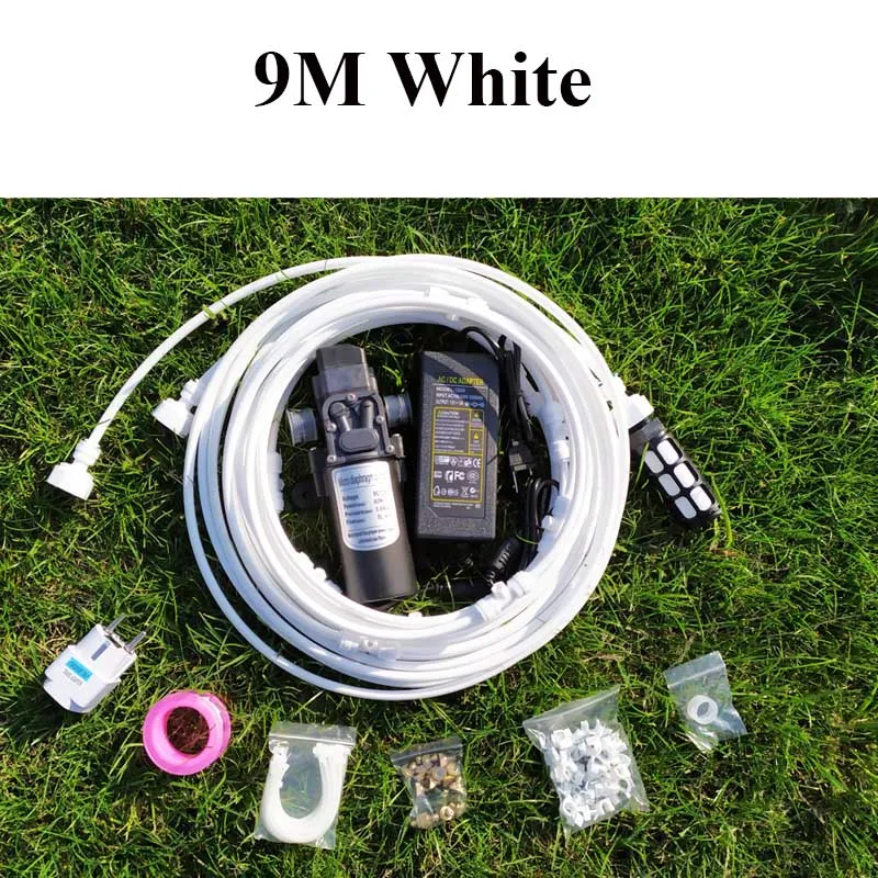 White 9M Kit 9 м садовая Туманная система распыления воды медные Сопла Туман Спрей с автоматическим электрическим насосом и входной фильтр воды - Цвет: White 9M Kit