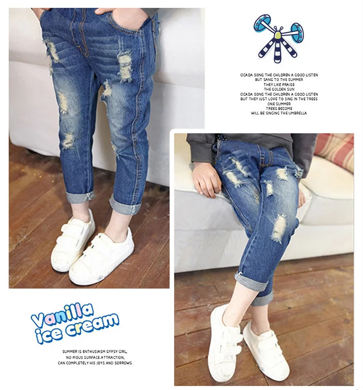 Новинка 2017 года байкерские джинсы для девочек детские джинсовые штаны с