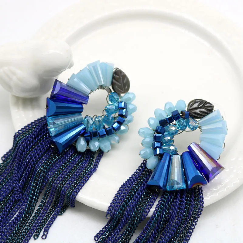 Модные яркие серьги с кристаллами и бисером 2020 длинные серьги-кисточки