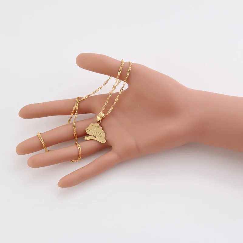 Подвесное ожерелье Shamty унисекс с изображением карты из Сенегала чистое золото