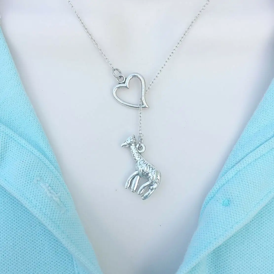 Новая мода в форме сердца прекрасный жираф Шарм болтается серебряное ожерелье