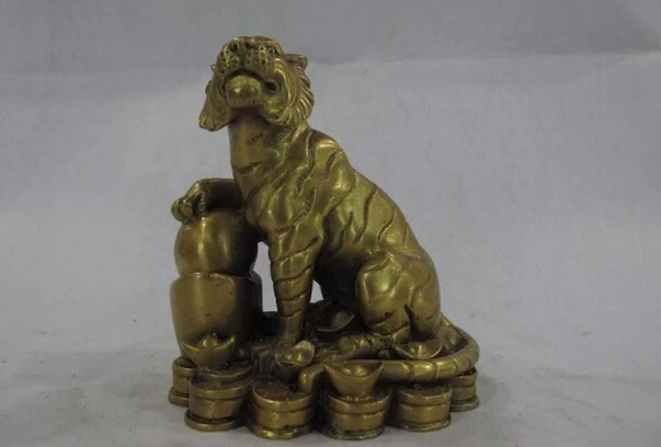 

song voge gem S0941 5 Chinese classical pure Brass Copper Zodiac wealth Gold ingot Tiger figurine