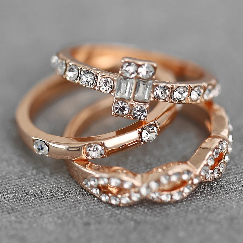 3 шт./компл. очаровательные тонкие составные витые кольца с кристаллами для