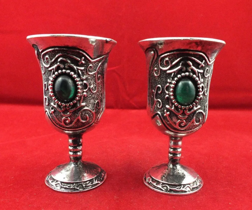Китайская старинная коллекция ручной работы из тибетского серебра 4 бокала для