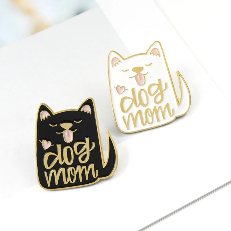 Черная белая кошка собака брошь Собака Мама кошка леди любовь Kawaii животное Эмаль Булавка одежда Нагрудный значок животное кошка пара День матери Подарки
