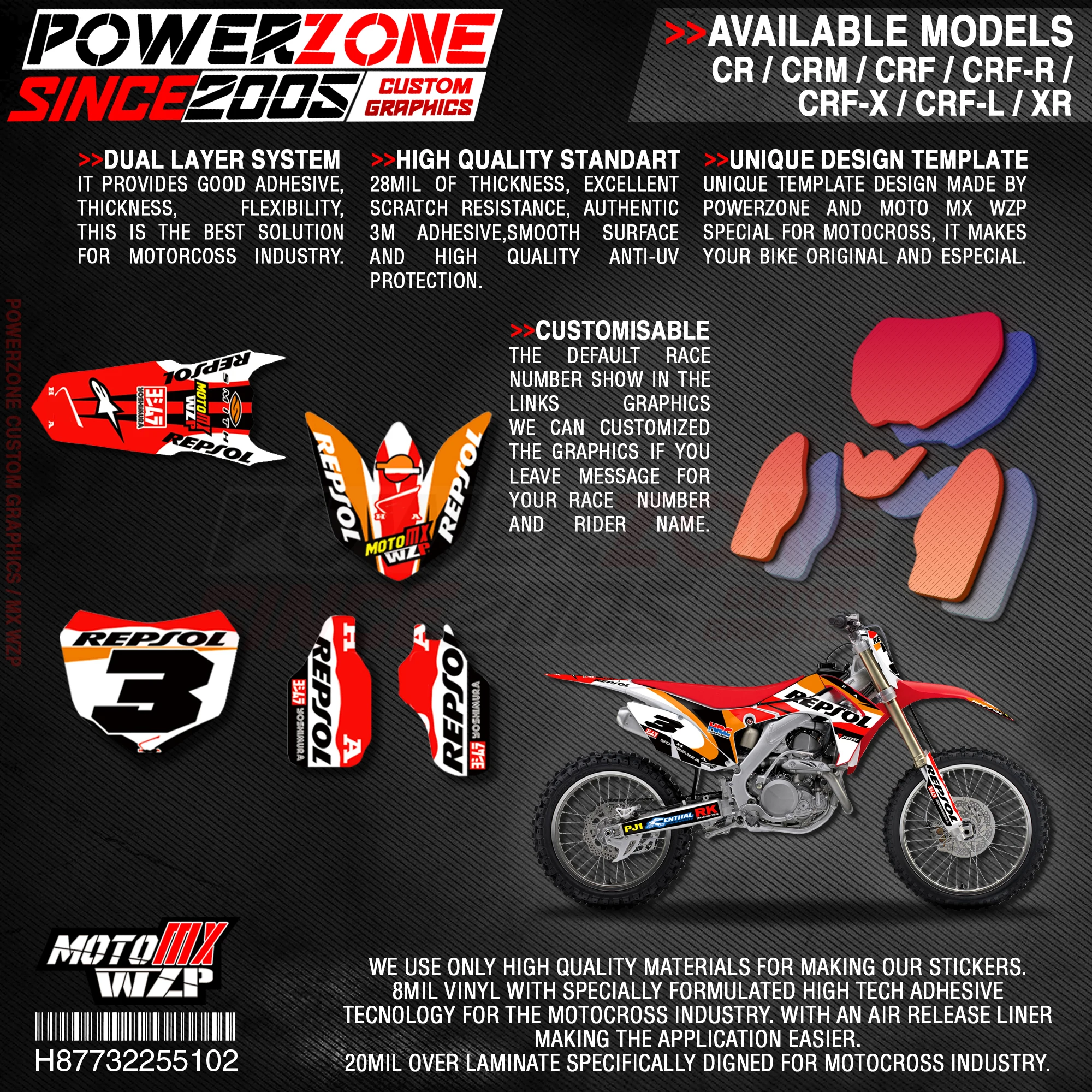 PowerZone на заказ футбольной команды Графика Фоны наклейки 3m Набор наклеек для HONDA