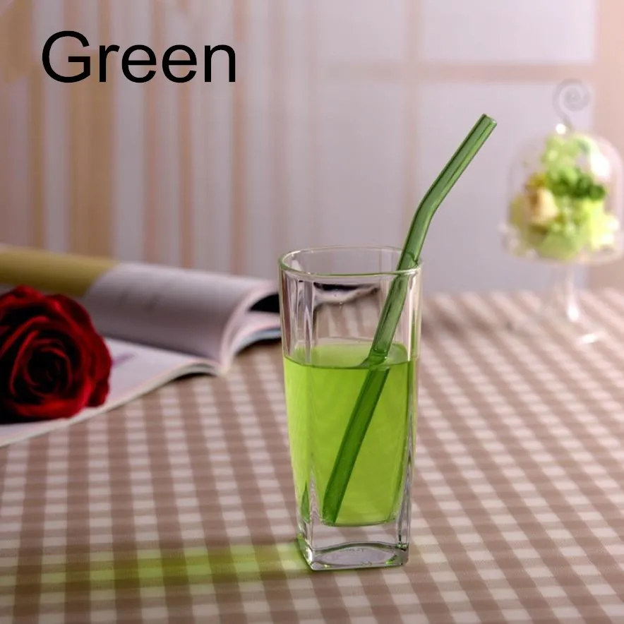 100pcs bent green 100 шт многоразовые и термостойкие экологические стеклянные соломинки для питьевой воды с кисточкой для свадьбы, дня рождения - Цвет: 100pcs bent green