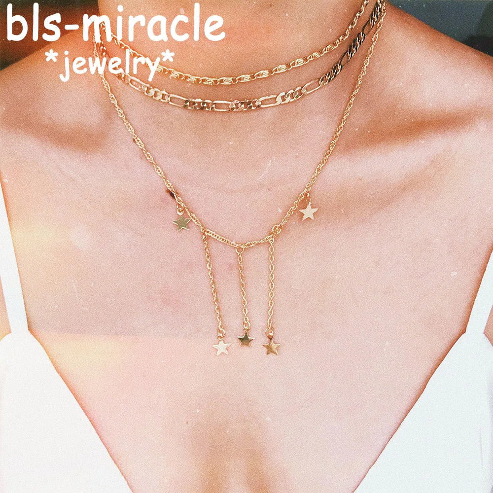 Модное женское ожерелье Bls miracle с подвесками в виде звезд многослойные цепи стиле