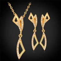 new elegant necklace pendant studs earrings set gold color austrian rhinestone luxury jewelry for women mgc pe6841