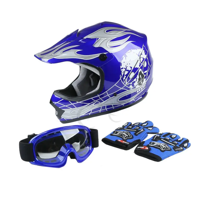 Молодежный детский синий Dirt Bike ATV Мотокросс шлем очки + перчатки S/M/L | Автомобили и