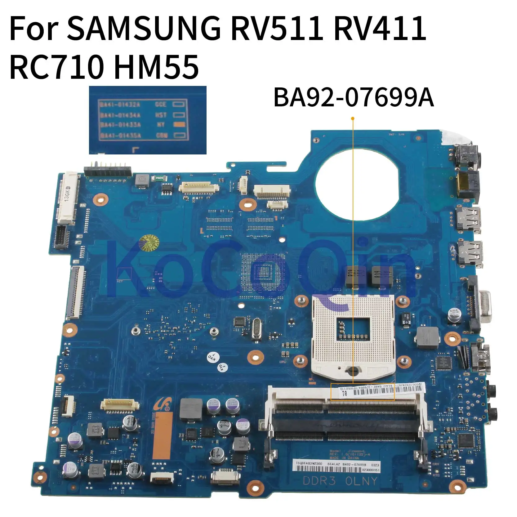 KoCoQin материнская плата для ноутбука SAMSUNG NP RV411 RV511 BA41 01433A BA92 07699A HM55|Материнские