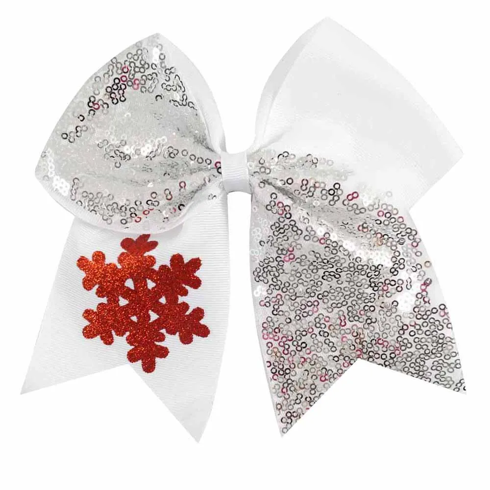" Sequine Рождество Cheer бант с заколками для волос для девочек Дети Ручная работа Bling Снежинка бант для волос Детские аксессуары для волос