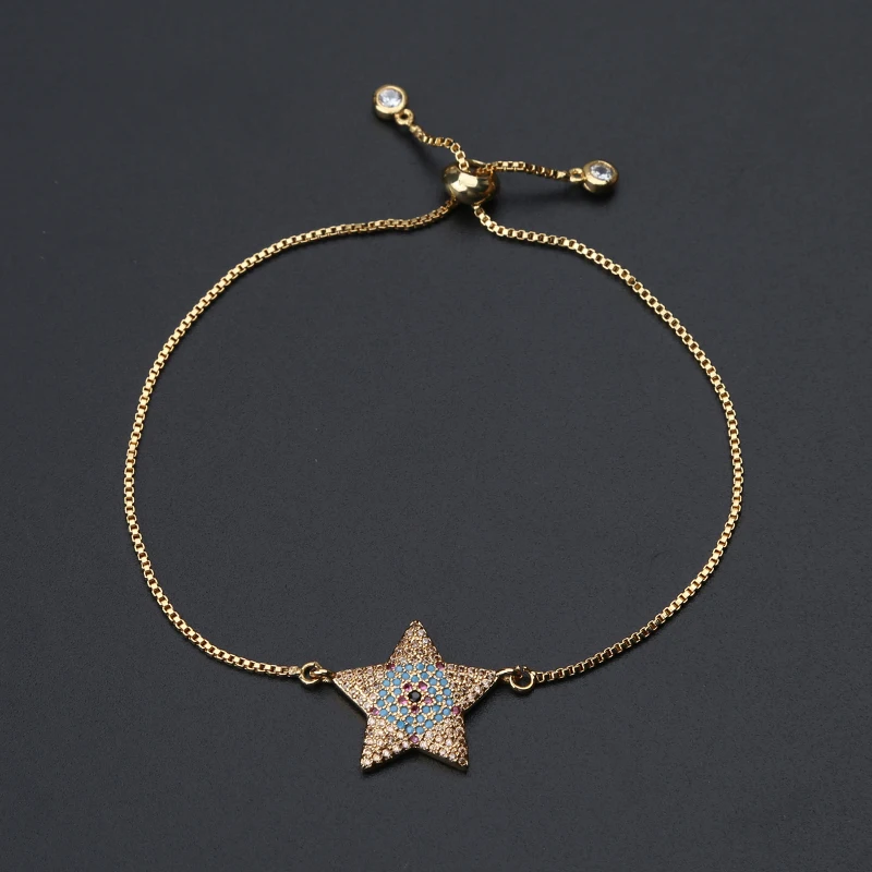 1pc Micro Pave CZ Star Charm slide copper box chain evil eye Bracelets &amp bangle for men Connector Friendship | Украшения и