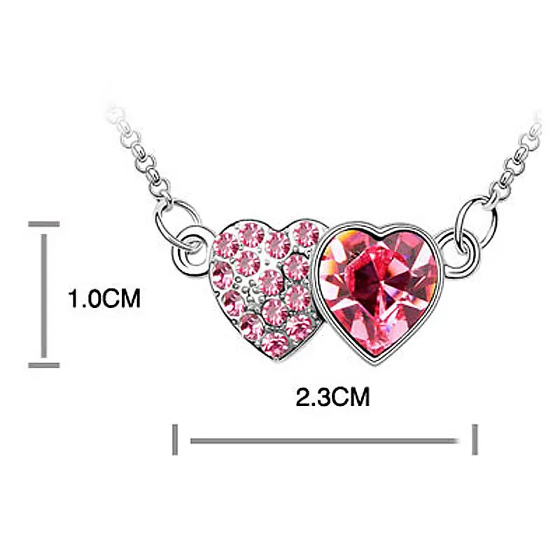 Ожерелье с павлиньими звездами двойным сердцем прозрачным белым синим розовым