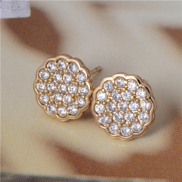 Fashion Jewelry 18K Yellow Gold Plated White Round CZ Trendy Flower Stud Earrings | Украшения и аксессуары