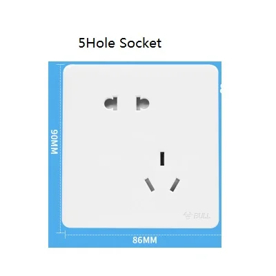 5hole socket Настенный выключатель Bull, белая панель, 1 банда, 2 банды, 3 банды, 4 банды, 1Way, 2Way, 3Way, 4Way, настенный светильник, 3 отверстия, 5 отверстий, розетка - Цвет: 5hole socket