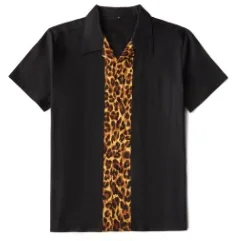 ST125leopard Candow Look онлайн Мужская рокабилли рубашка с музыкальным принтом 1950-х стиль саржа короткий рукав пуговицы вниз Боулинг блузка - Цвет: ST125leopard