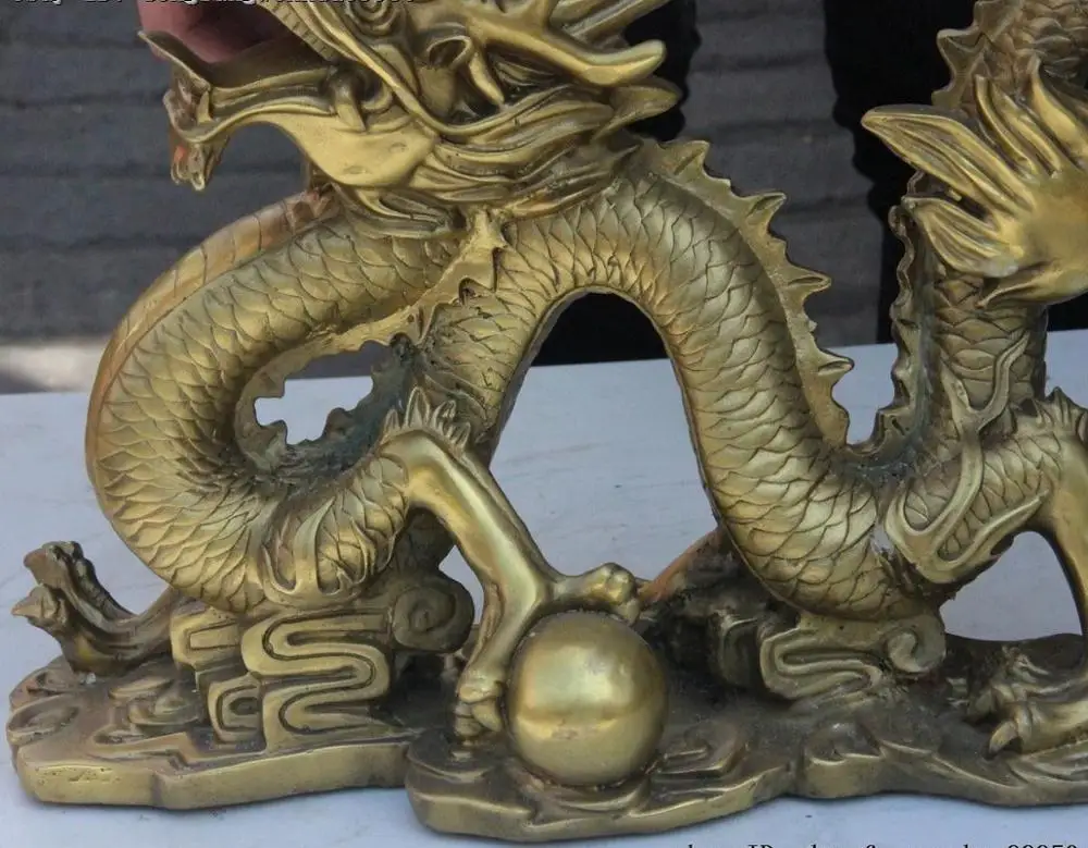 35 см китайская королевская латунная медная Статуэтка фэншуй счастливый Дракон