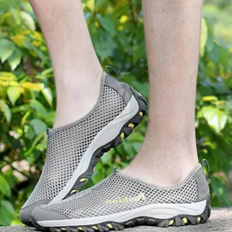 RizaBina Summer Men Sandals Fretwork Slip On Mesh Flats Shoes Soft Bottom Outdoor Beach Leisure Male Footwear Size 39-44 | Обувь