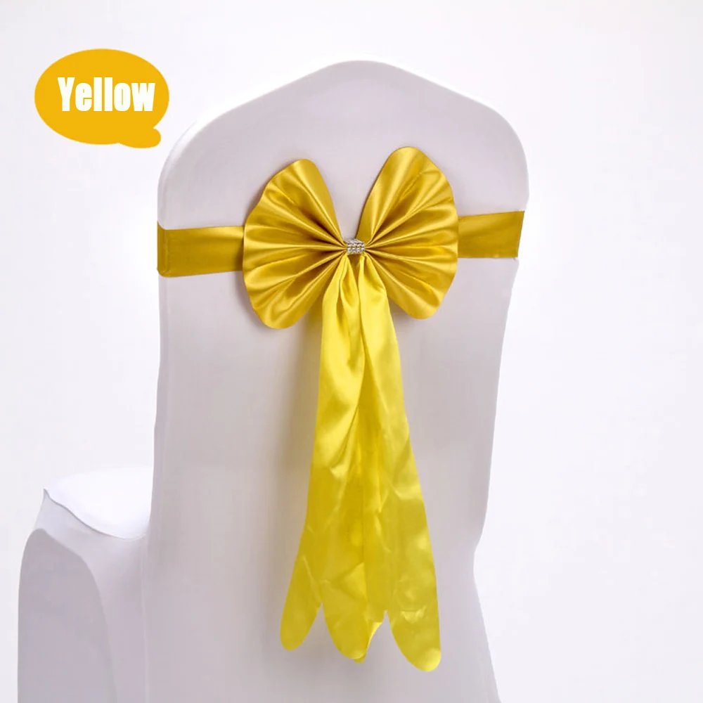 Yellow Горячая Распродажа 100 шт/партия свадебное праздничное украшение бант из атласной ленты узел стул пояс гостиничный Банкетный стул полоса задний Декор - Цвет: Yellow