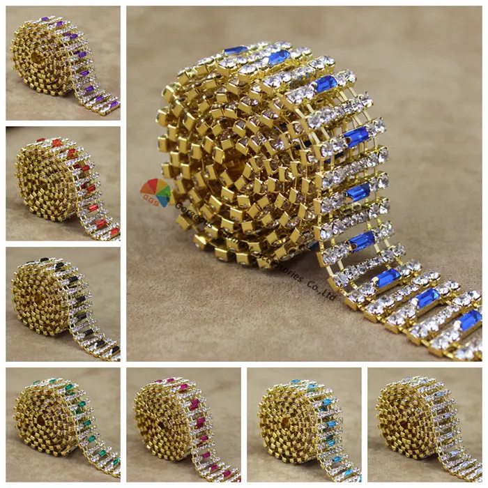 Набор разноцветных багетов цепочка из чешского хрусталя стразы для костюма