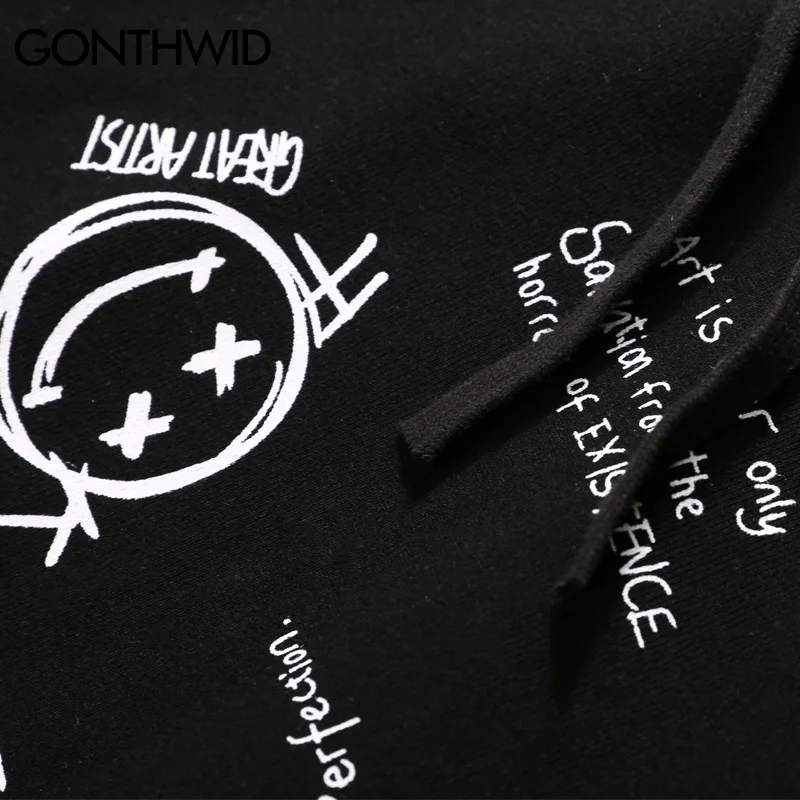GONTHWID Harajuku Graffiti 2018 Autumn Winter Fleece Hoodies Mens Casual Hooded Sweatshirts Streetwear Male Hip Hop Hoodie Tops | Мужская