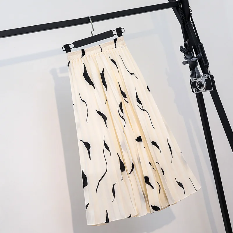 Женская шифоновая юбка с принтом элегантная плиссированная эластичным поясом в