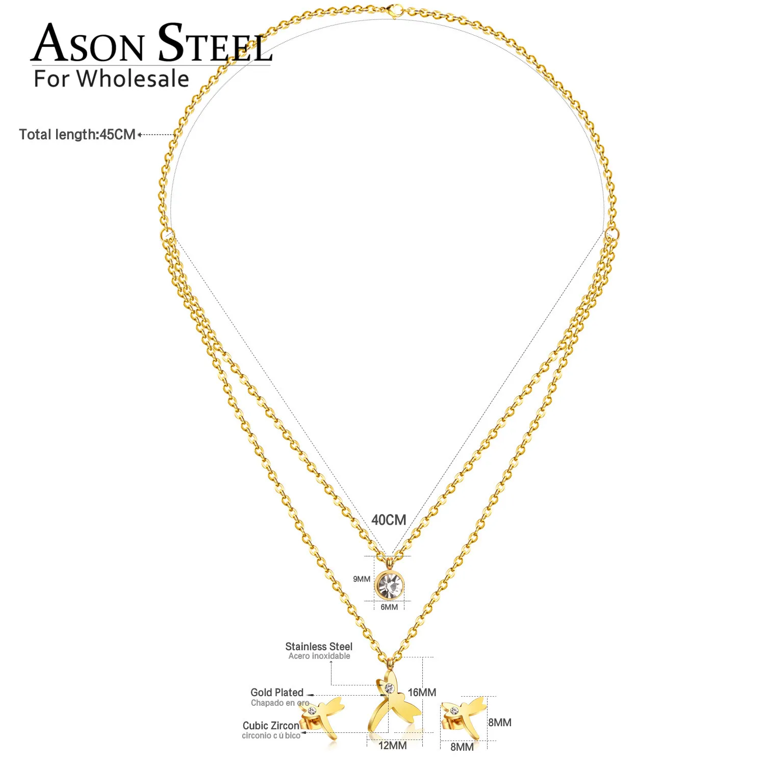 ASONSTEEL Мода 316L нержавеющая сталь золотой свадебный набор украшений для женщин