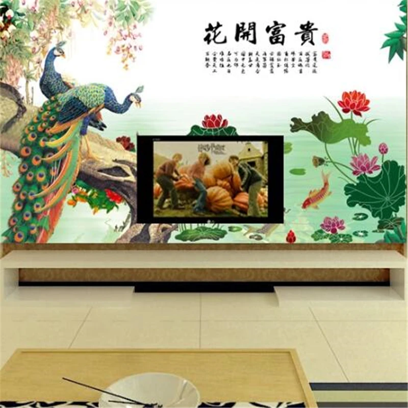 beibehang Custom wallpaper 3d photo mural flower open rich peacock living room decoration papier peint TV background wall paper |