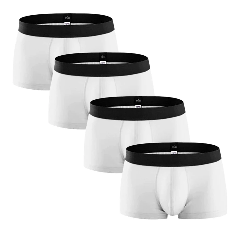 white 4 шт./партия, мужское нижнее белье, боксеры, хлопок, мужские шорты, дышащие, одноцветные, эластичные шорты, боксеры, трусы, США, большие размеры, calzoncillos - Цвет: white