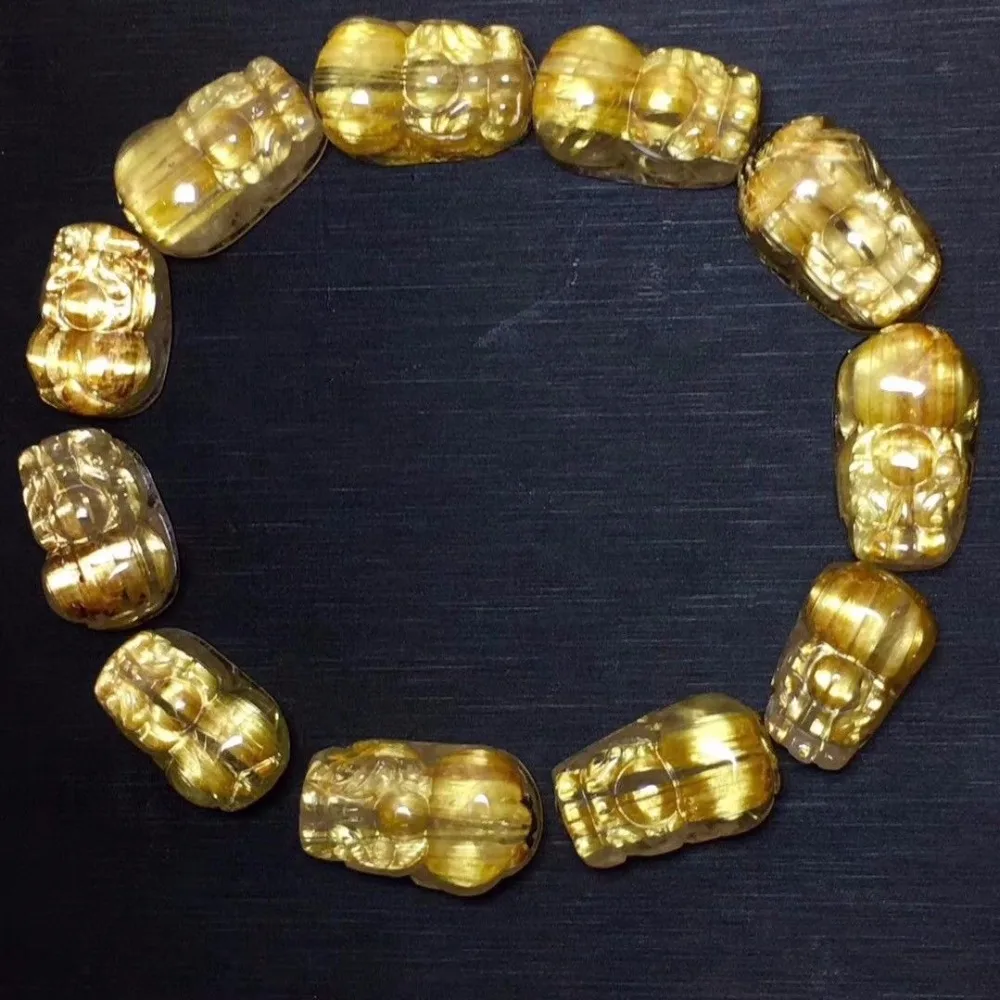 

28.28g Natural Gold Rutilated Quartz Titanium Crystal Pi Xiu Beads Bracelet