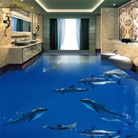 beibehang custom photo 3d floor painting wall dolphin dance underwater world 3d 3d bathroom living room floor papel de parede