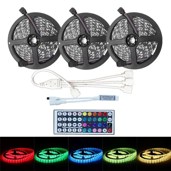 3x 5m 44key RGB SMD 5050 12 V 300 светодиодный s RGB лента 5 M 10 M 15 M не водонепроницаемый гибкий светодиодный свет полосы многоцветный светодиодное ленточное освещение+ контроллер - Испускаемый цвет: 3x 5m 44key RGB