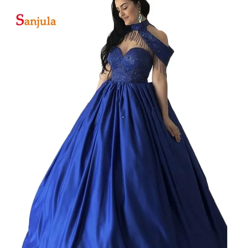 Королевский синий бальное платье Формальные Вечерние платья с высоким горлом