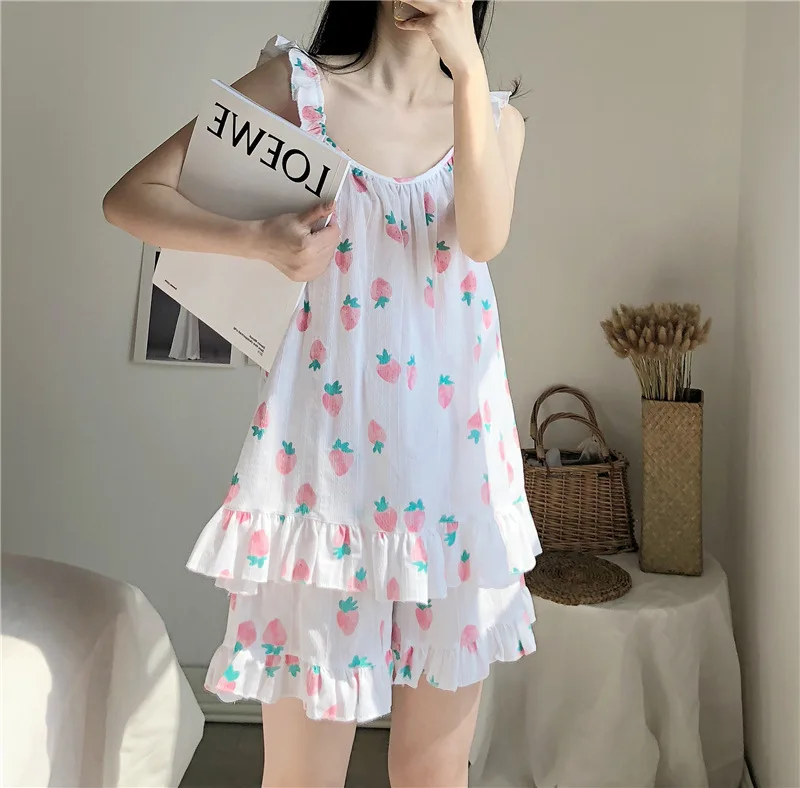 Fdfklak Новинка года хлопковые пижамы для женщин пикантные майка и шорты pijama комплект печати милая девушка домашняя одежда