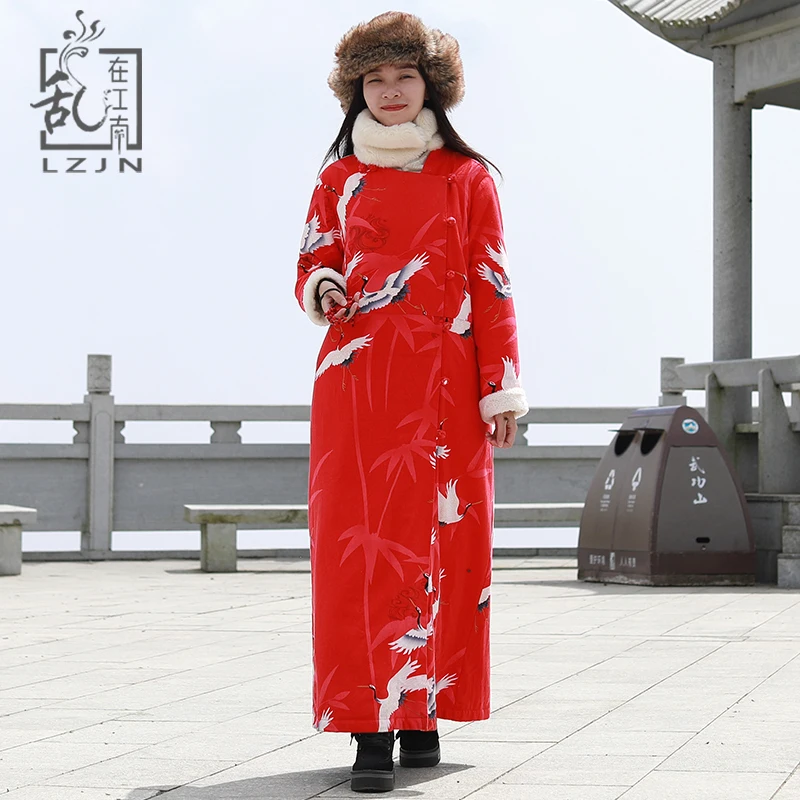 Женское флисовое пальто LZJN длинное теплое с длинным рукавом и воротником стойкой