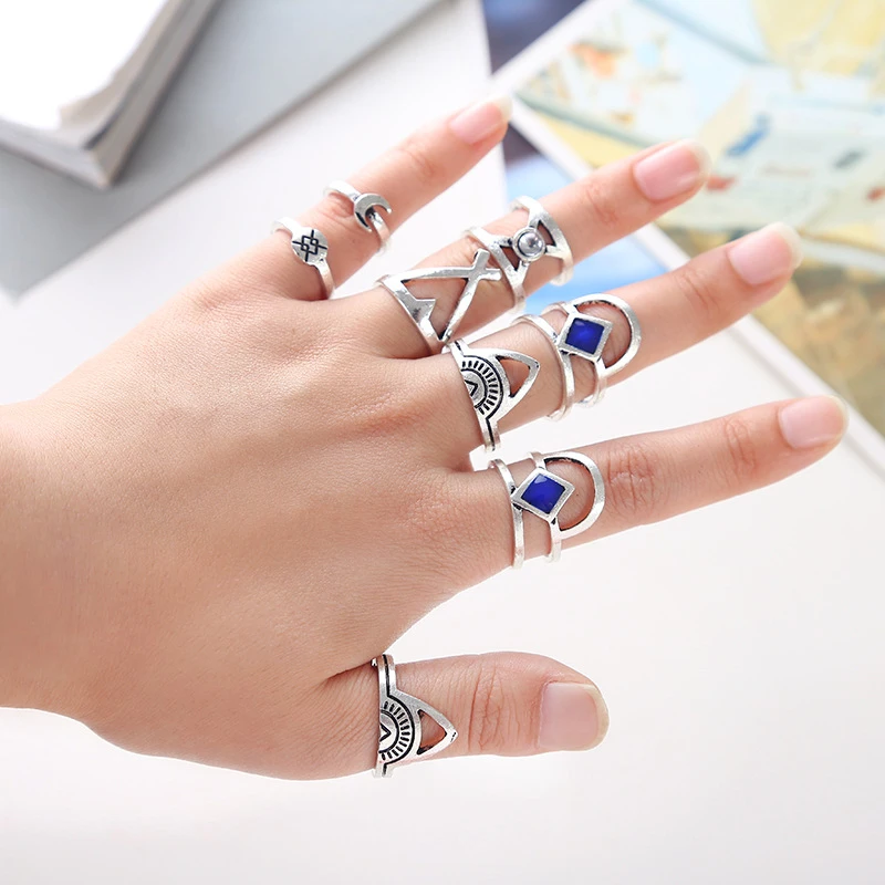 Fashion Arrow Triangle Color Stones bijuterii 8 pic/sit tiny rings sortijas ajustables ring Beach Summer Woman's Jewelry | Украшения и