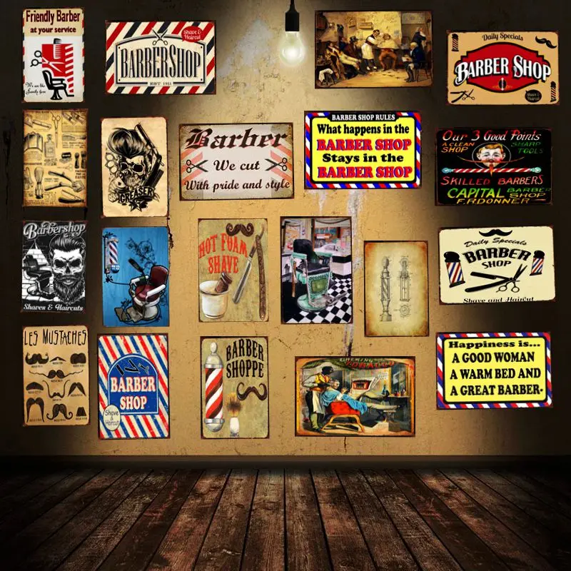 

Barber Shop Retro Tin Sign Shabby Chic Metal Plates For Wall Shop Home Cafe Decoration Metal Poster DU-1264