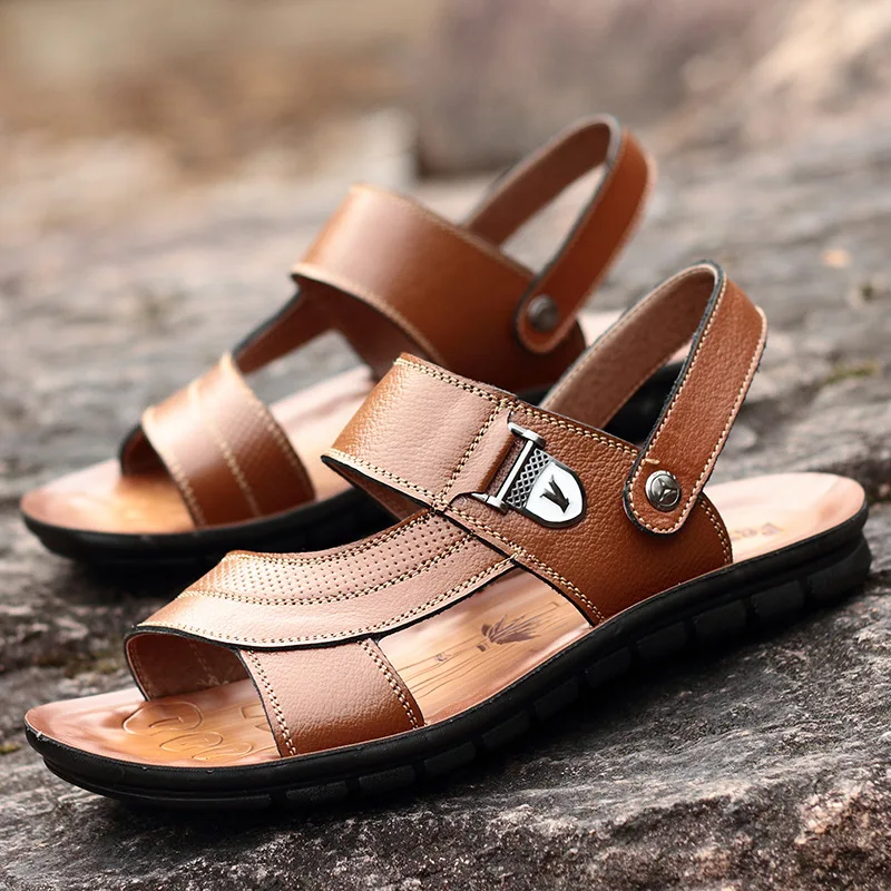 

Men Sandals Leather 2019 Summer Outdoor Men Shoes Casual Big Size Gladiator Sandals for Men Beach Platform Flat Shoes