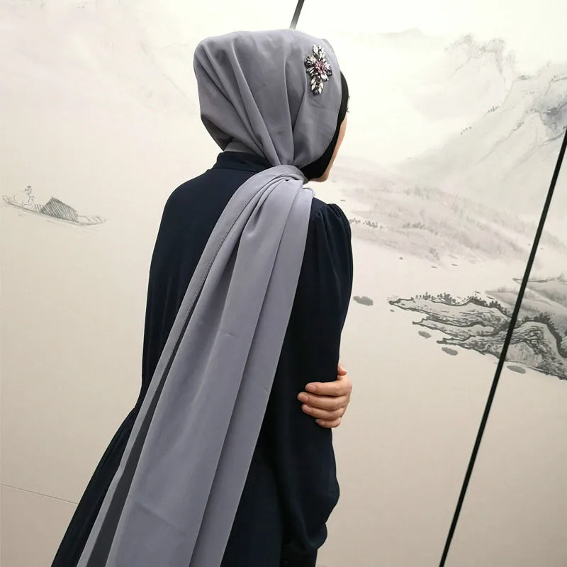 Модный мусульманский хиджаб шифон джилбаб стразы Муслима хиджабы шарфы для