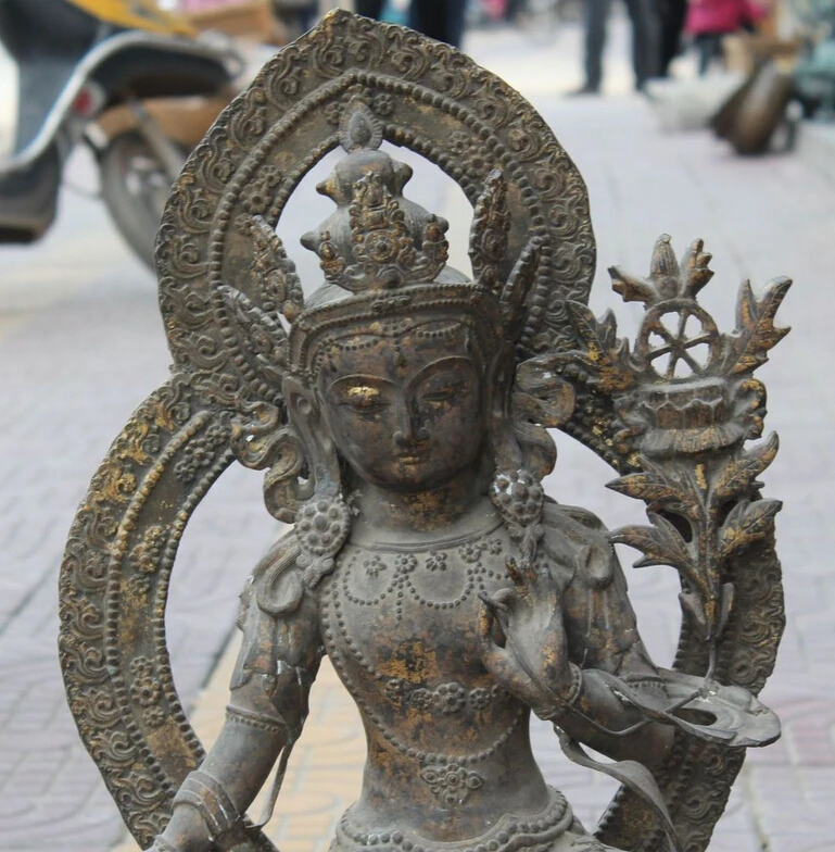 bir 005408 25&quot Old Tibet Buddhism Bronze Gilt Seat Lotus White Tara Goddess Buddha Statue |