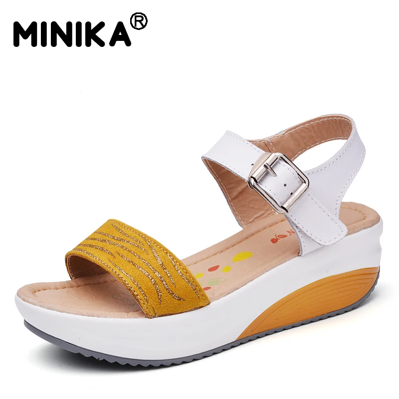 Женские босоножки из натуральной кожи на платформе и высоком каблуке с открытым